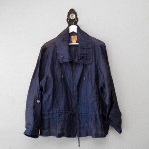 Ruby Rd 16W Linen Blend Jacket Blue Full Zip Lightweight Plus Size